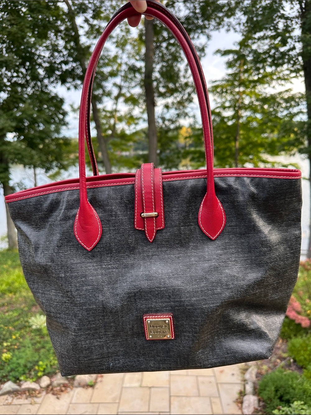 Dooney & Bourke Black Tote with Red Leather Trim